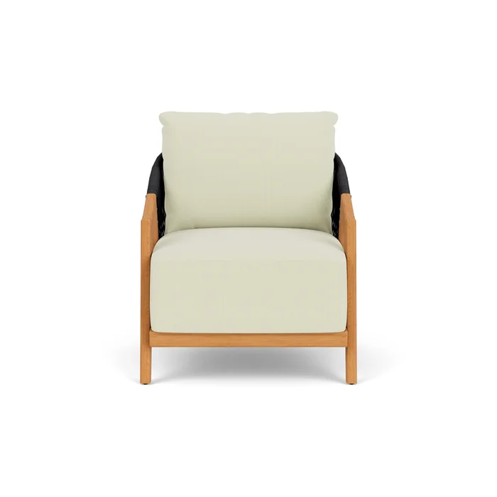 alpine lounge chair in natural teak finish with bamboo bay meadow fabric grade a