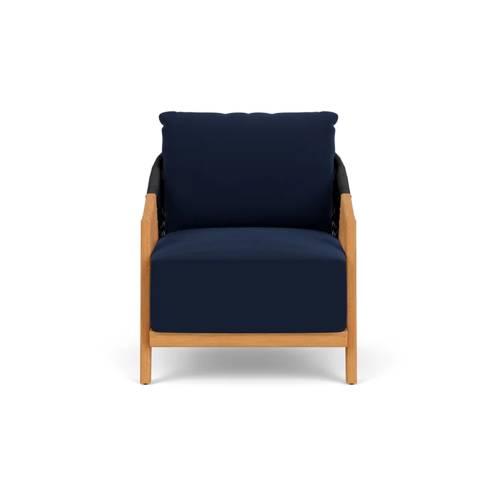 alpine lounge chair in natural teak finish with decorline navy fabric grade a