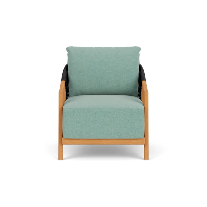 alpine lounge chair in natural teak finish with pavian pool fabric grade c