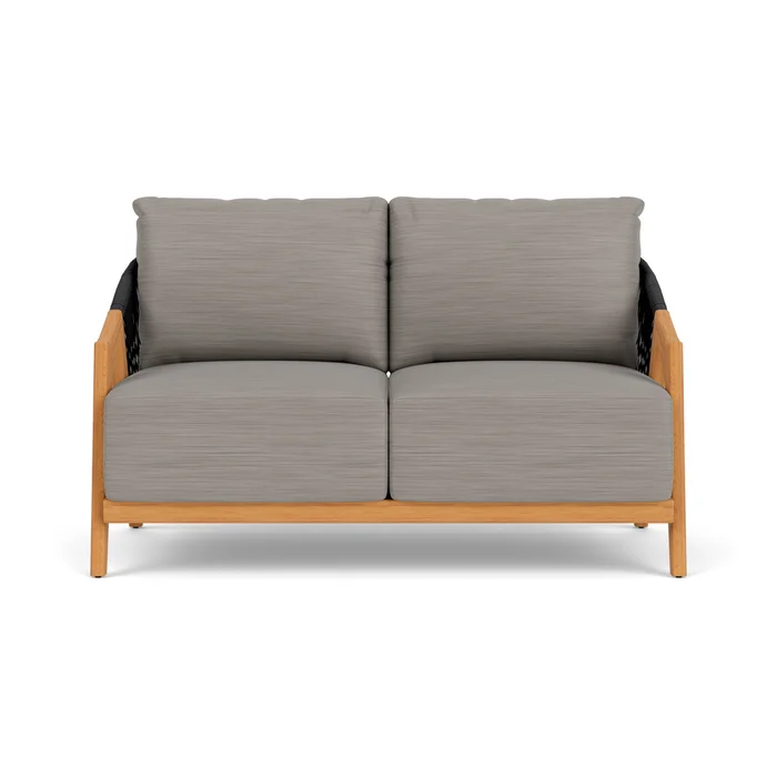 alpine loveseat in natural teak finish with boten dark urban fabric grade c