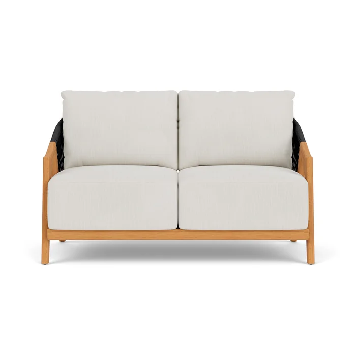 alpine loveseat in natural teak finish with rollo linen fabric grade b