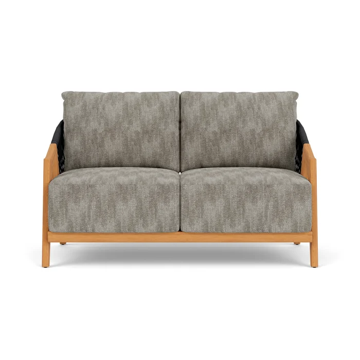 alpine loveseat in natural teak finish with surface slate fabric grade c