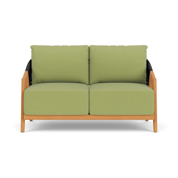 alpine loveseat in natural teak finish with unearth spring fabric grade c