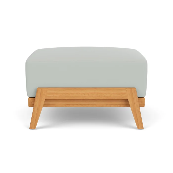alpine ottoman in natural teak finish with callen celadon fabric grade b