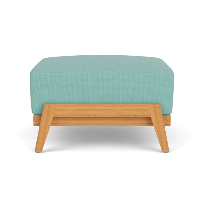 alpine ottoman in natural teak finish with fife aruba fabric grade b