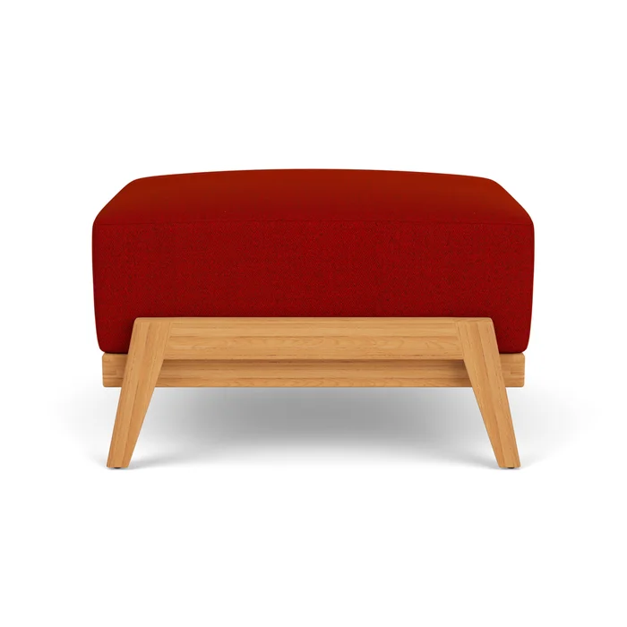 alpine ottoman in natural teak finish with partyline lollipop fabric grade b