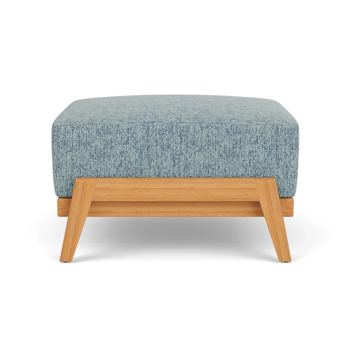 alpine ottoman in natural teak finish with serene ocean fabric grade b
