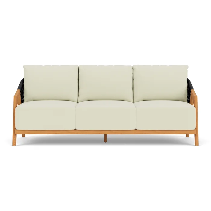 alpine sofa in natural teak finish with bamboo bay meadow fabric grade a