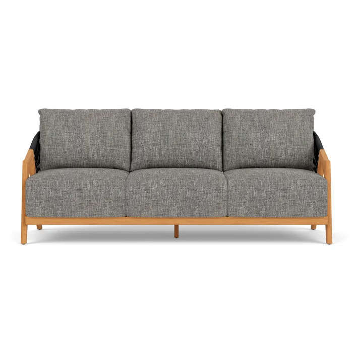 alpine sofa in natural teak finish with black sand fabric grade b