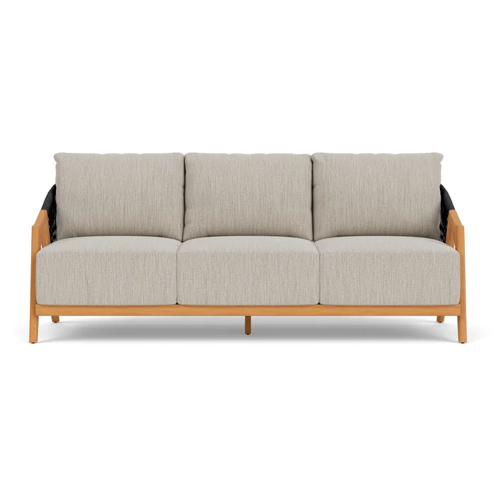alpine sofa in natural teak finish with friendly flax fabric grade b