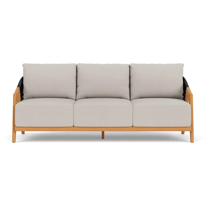 alpine sofa in natural teak finish with remy cloud fabric grade b