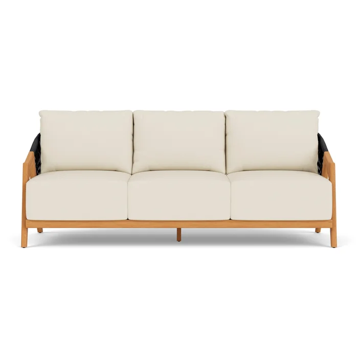 alpine sofa in natural teak finish with sailcloth sailor fabric grade c