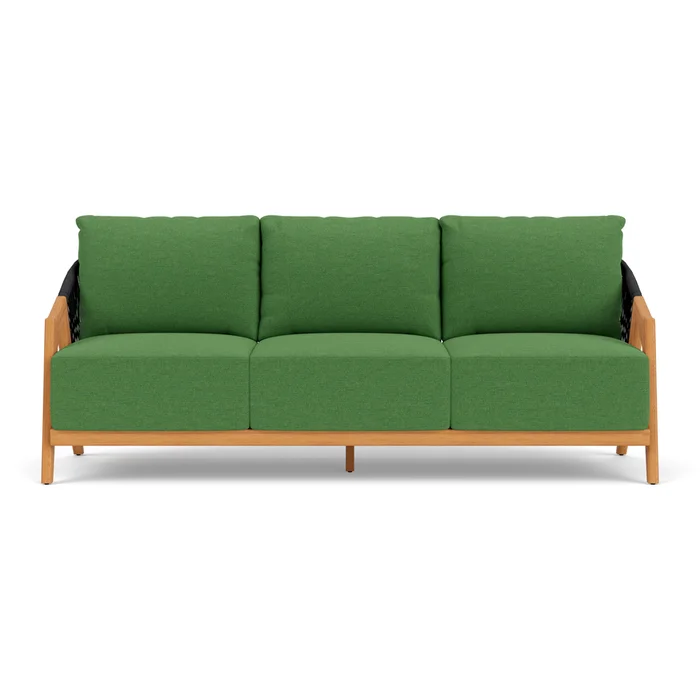 alpine sofa in natural teak finish with seadog botanical fabric grade b