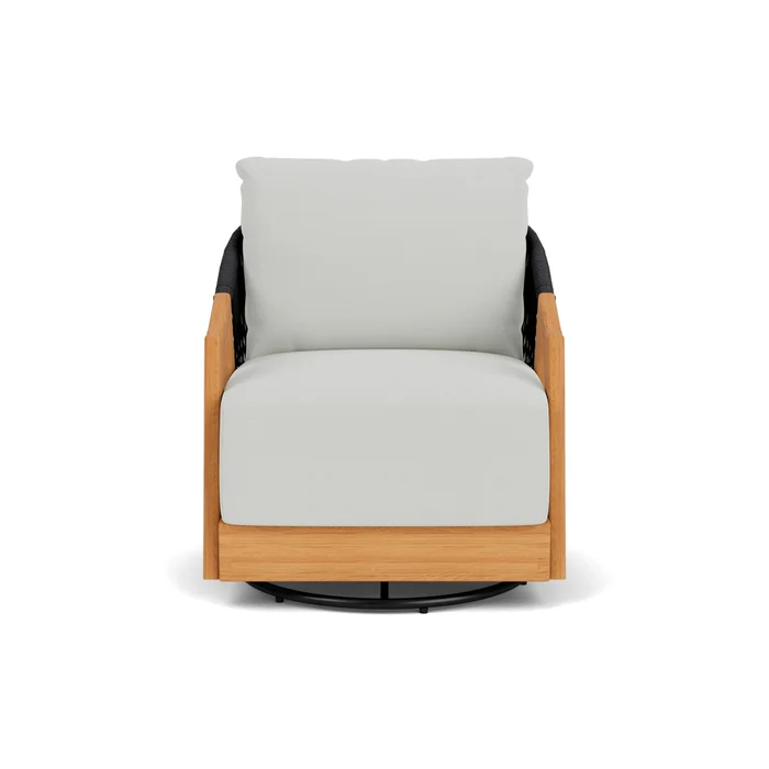 alpine swivel lounge chair in natural teak finish with bright side fog fabric grade a