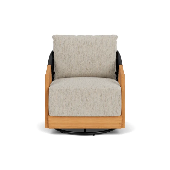 alpine swivel lounge chair in natural teak finish with charlotte sparrow fabric grade d