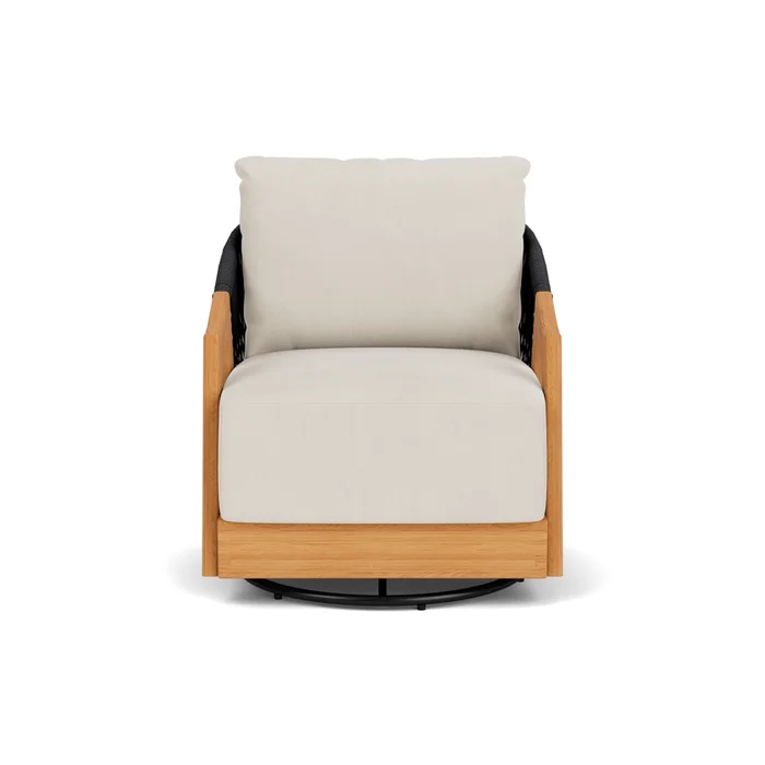 alpine swivel lounge chair in natural teak finish with decorline natural fabric grade a