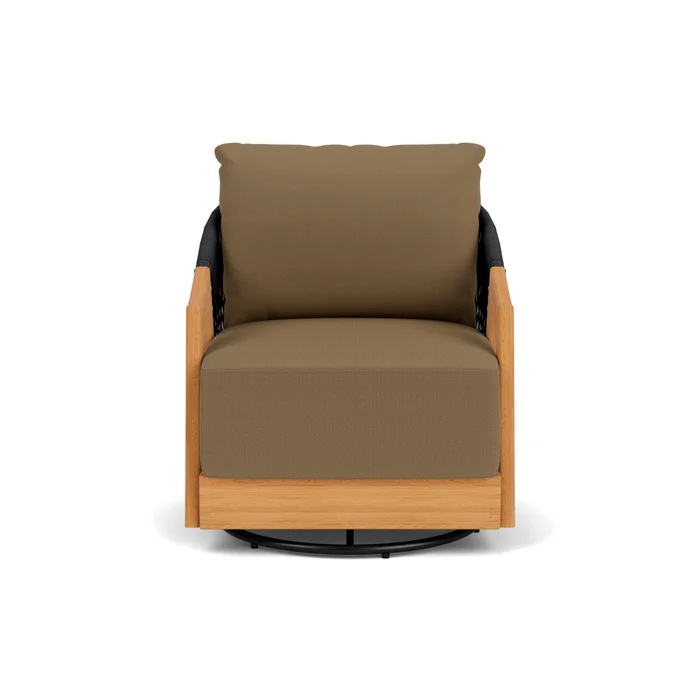 alpine swivel lounge chair in natural teak finish with reflections straw fabric grade b