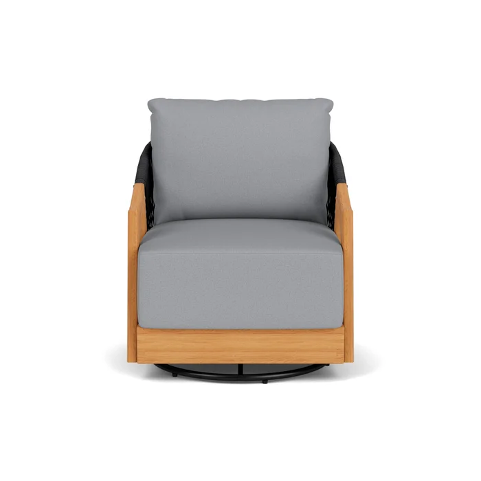 alpine swivel lounge chair in natural teak finish with sandberg pewter fabric grade b