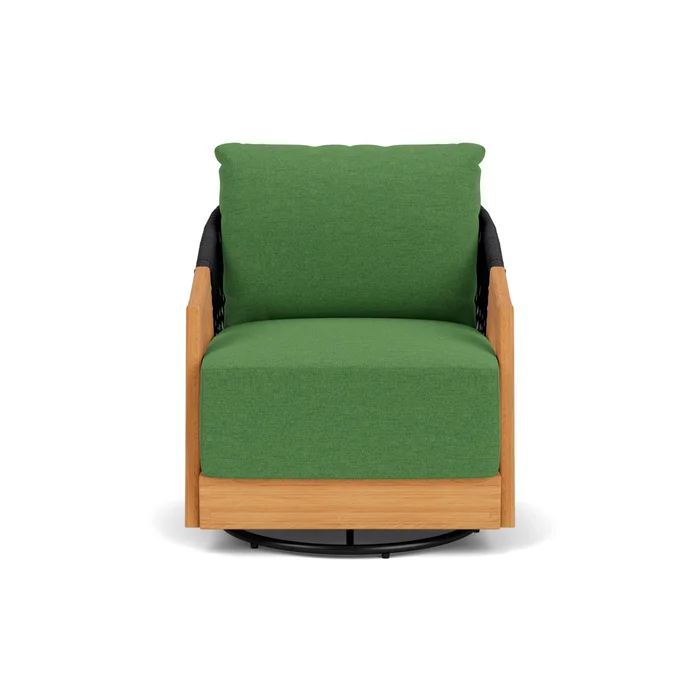alpine swivel lounge chair in natural teak finish with seadog botanical fabric grade b