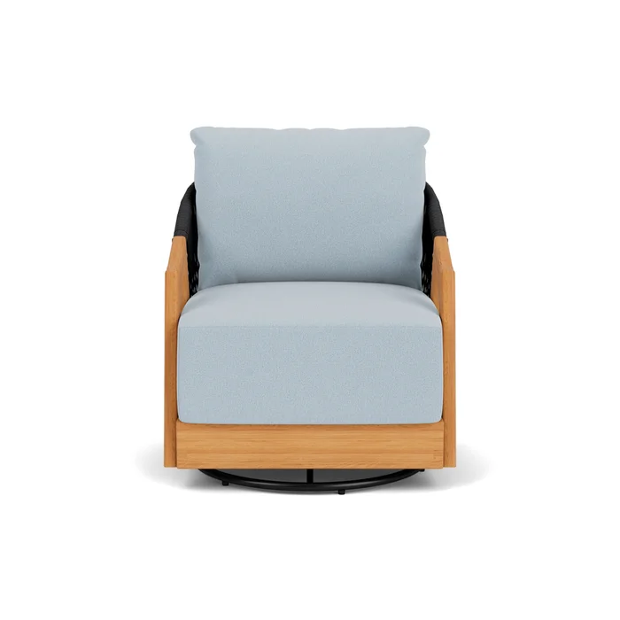 alpine swivel lounge chair in natural teak finish with unearth dew fabric grade c