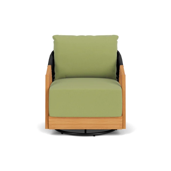 alpine swivel lounge chair in natural teak finish with unearth spring fabric grade c