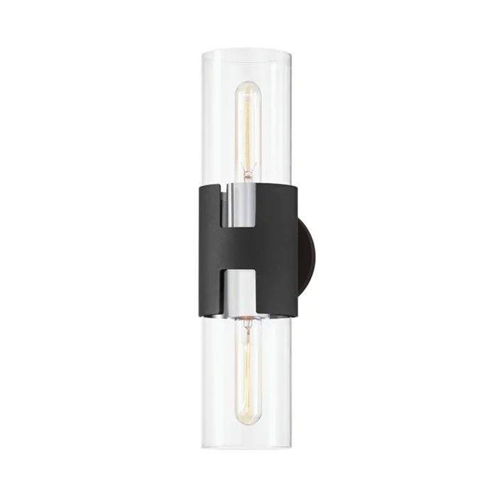 Amado Wall Sconce 2-Light LED in Polished Nickel/Textured Black 4.75L x 4.75W x 17H
