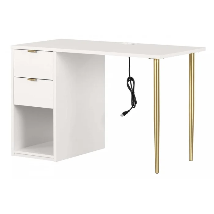 Amyra Computer Desk with Power Bar – Pure White|Bureau dordinateur Amyra avec multiprise – blanc solide