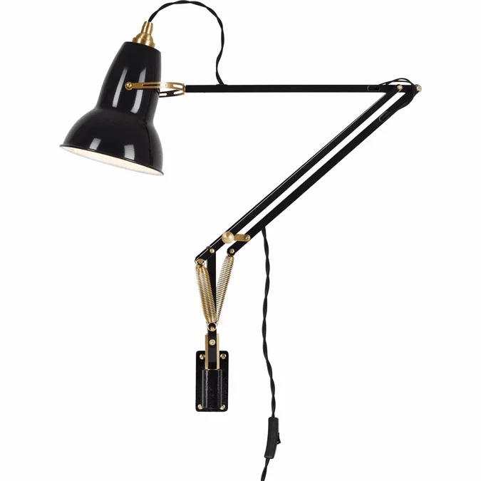 Anglepoise 32522 Original 1227 Modern Jet Black Brass Wall Swing Arm Lamp