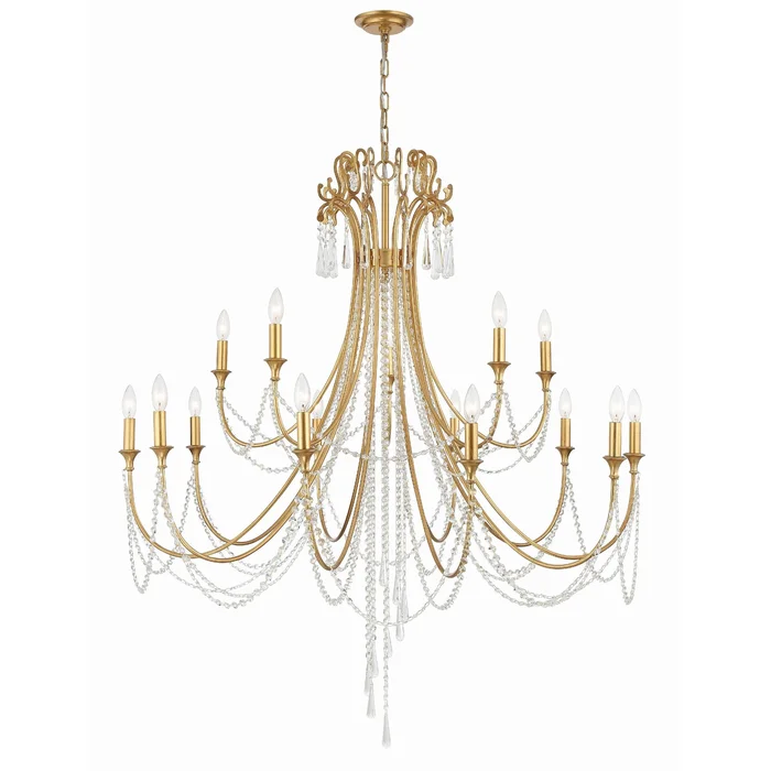 Arcadia 15 Light Antique Gold Chandelier Hand Cut Crystal 46.25″W x 54.75″H x 46.25″D