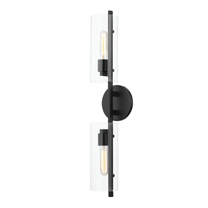 Ariel 2-Light Wall Sconce in Soft Black 11L x 5.5W x 28H