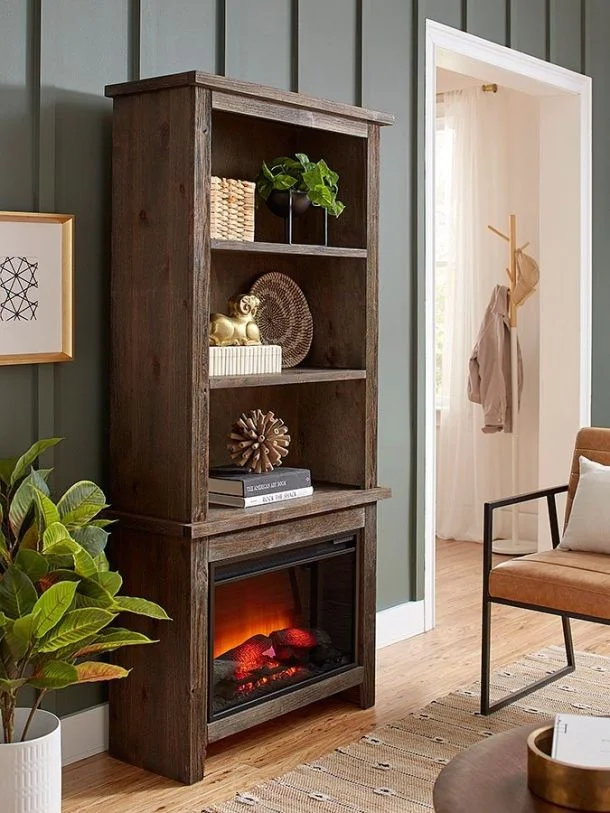 Aspenhome Alder Grove 74″ Fireplace Display Case in Brindle WDG3472F/12-BDL