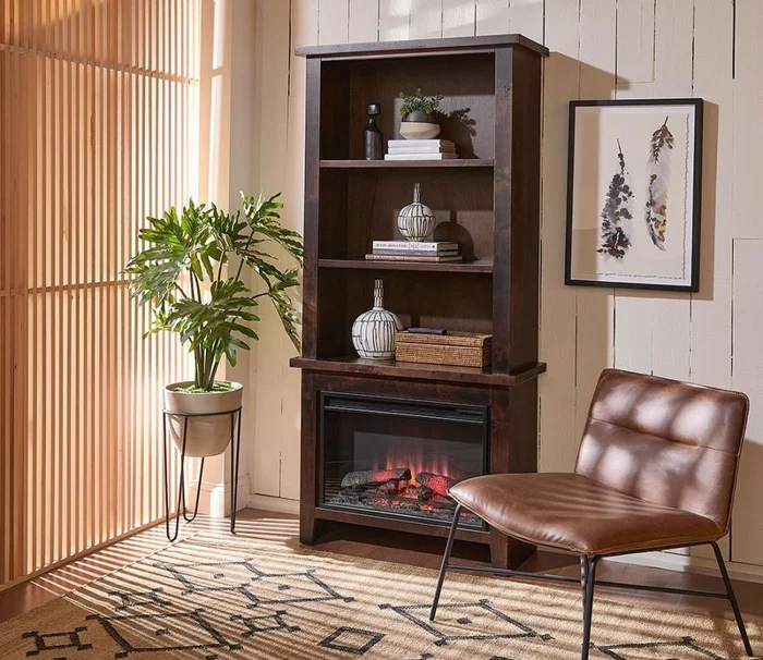 Aspenhome Alder Grove 74″ Fireplace Display Case in Tobacco DG3472F/12-TOB