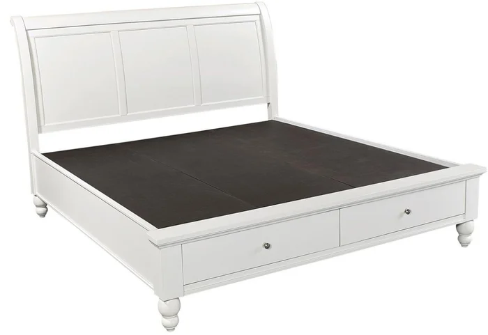 Aspenhome Cambridge Cal King Sleigh Storage Bed in White EST SHIP TIME IS 2 WEEKS