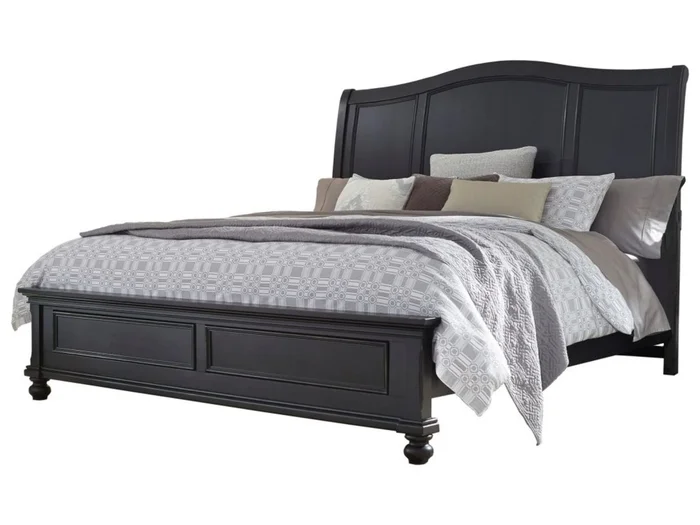 Aspenhome Oxford Queen Sleigh Bed in Black EST SHIP TIME IS 2 WEEKS