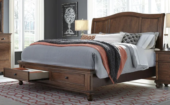 Aspenhome Oxford Queen Storage Footboard and Rails ONLY in Whiskey Brown EST SHIP TIME IS 2 WEEKS