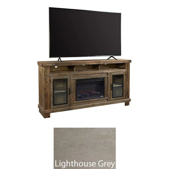 Aspenhome Sawyer 79″ Highboy Fireplace Console w/ 2 Doors in Lighthouse Grey WMO1952-LGH