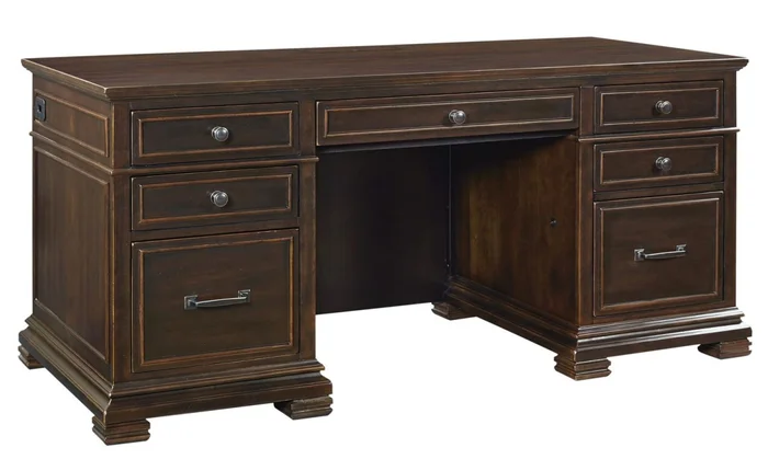 Aspenhome Weston 66″ Executive Desk with Power in Brown I35-303 EST SHIP TIME IS 2 WEEKS