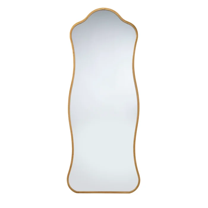 aurora wavy iron floor mirror, antique brass