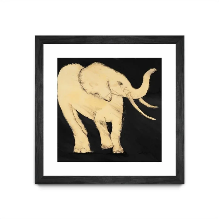 Baby Elephant Matted and Framed Black 30×30 Wall Art|uvre dart murale encadre noire et mate Baby Elephant 30×30