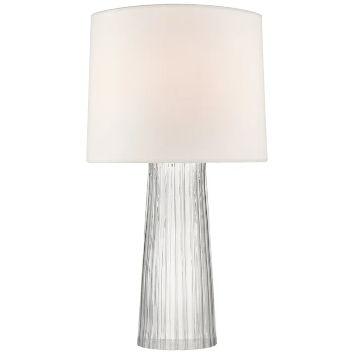 Barbara Barry Danube Medium Table Lamp in Clear Glass with Linen Shade W16″ x H28.75″