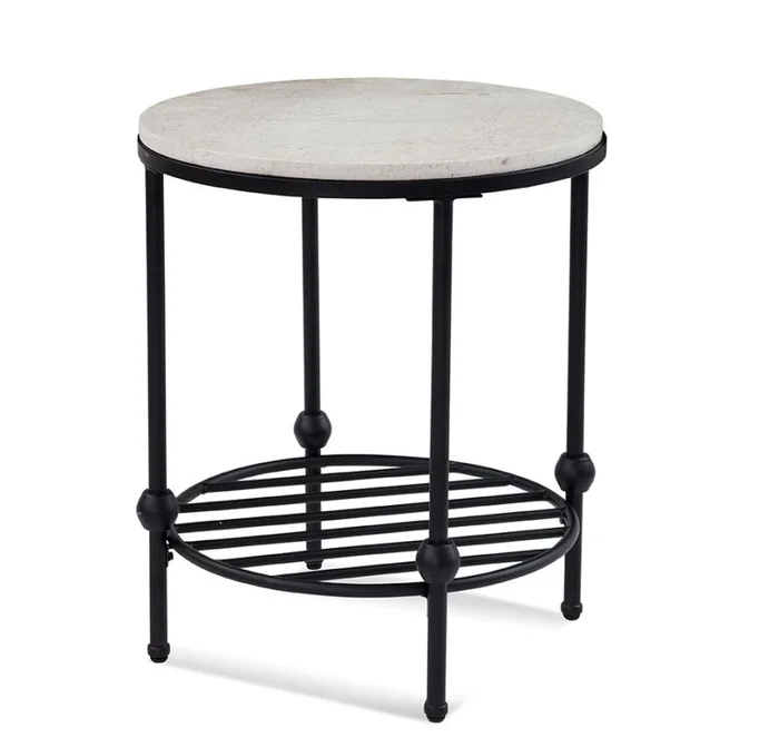 Bassett Mirror Company Erie Round End Table in White/Gunmetal 8090-220B-TEC
