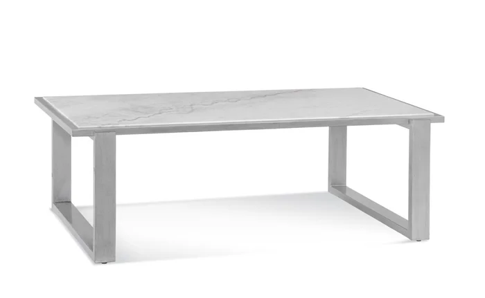 Bassett Mirror Company Hessle Rectangular Cocktail Table in White Marble/Silver 7750-LR-100EC