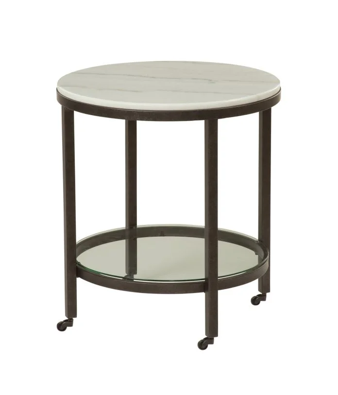 Bassett Mirror Company Whitman Round End Table in Bronze/Marble 1112-LR-220