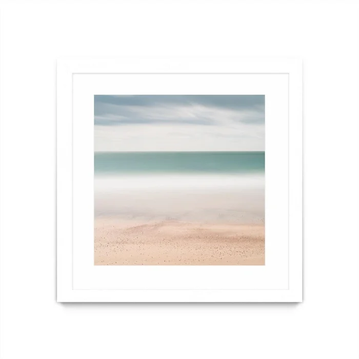 Beach, Sea, Sky Matted and Framed White 36×36 Wall Art|uvre dart murale encadre blanche et mate Beach, Sea, Sky 36×36