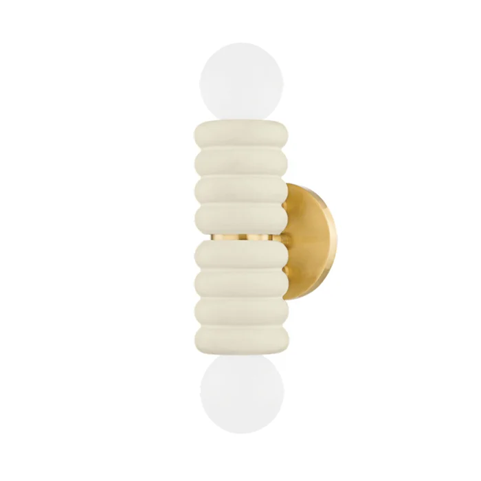 Bibi 2-Light Wall Sconce in Aged Brass/Ceramic Antique Ivory by ENY LEE PARKER 14L x 4.75W x 13.25H