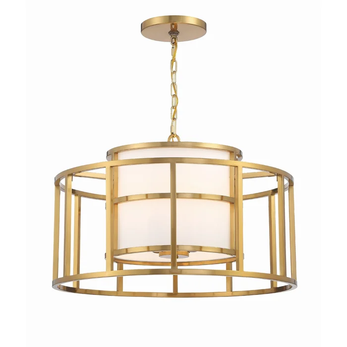 Brian Patrick Flynn Hulton 5 Light Luxe Gold Lantern Chandelier Silk Shade 25″W x 16″H x 25″D