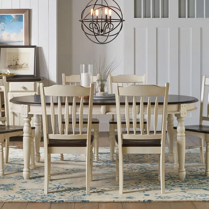 British Isles Oval Leg Dining Table in Chalk Cocoa Bean BRICO6310