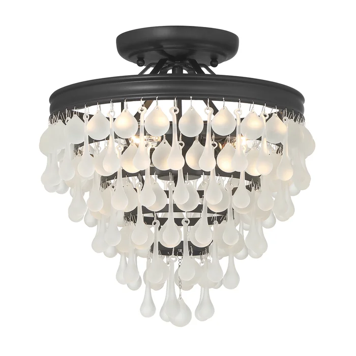 calypso 3 light crystal teardrop matte black semi flush mount