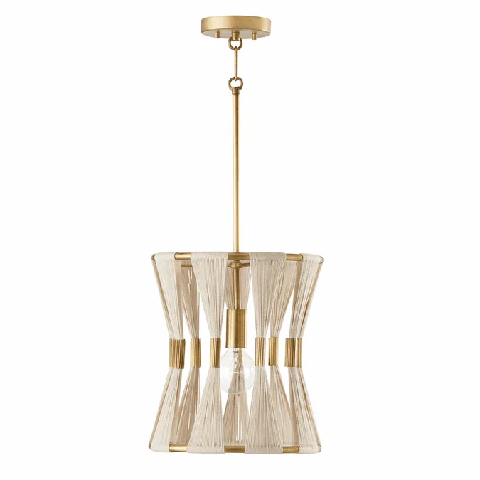 Capital Lighting 341111NP Bianca Modern Bleached Natural Rope and Patinaed Brass 12″ Pendant Lighting