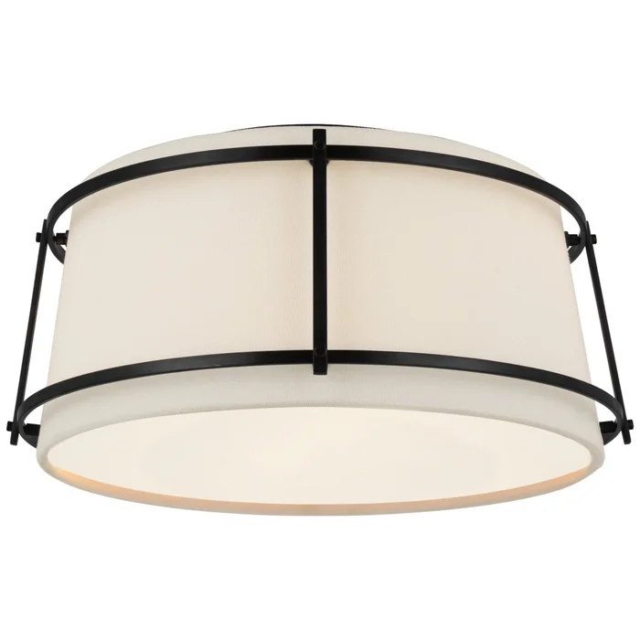 Carrier and Company Callaway Small Flush Mount in Bronze with Linen Shade and Frosted Acrylic Diffuser Ceiling Light W12.5″ x H6.25″